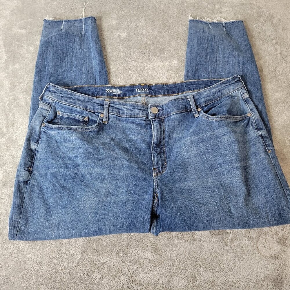 a.n.a Women's 22W Plus Skinny Jeans Medium Wash Frayed Hem Elastic Waist SKI6E